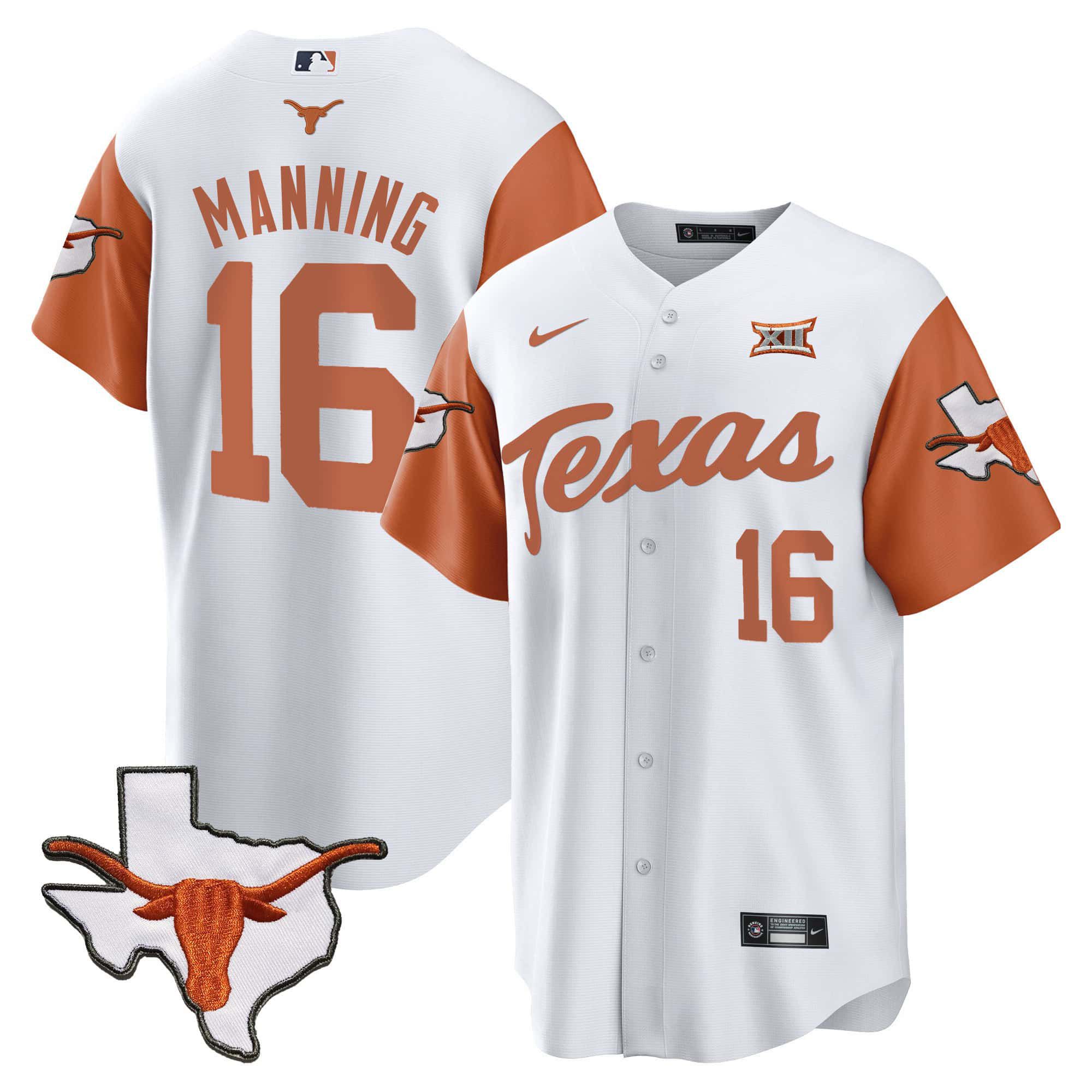 Men Texas Longhorns #16 Manning White 2024 Baseball NCAA Jersey style 1
